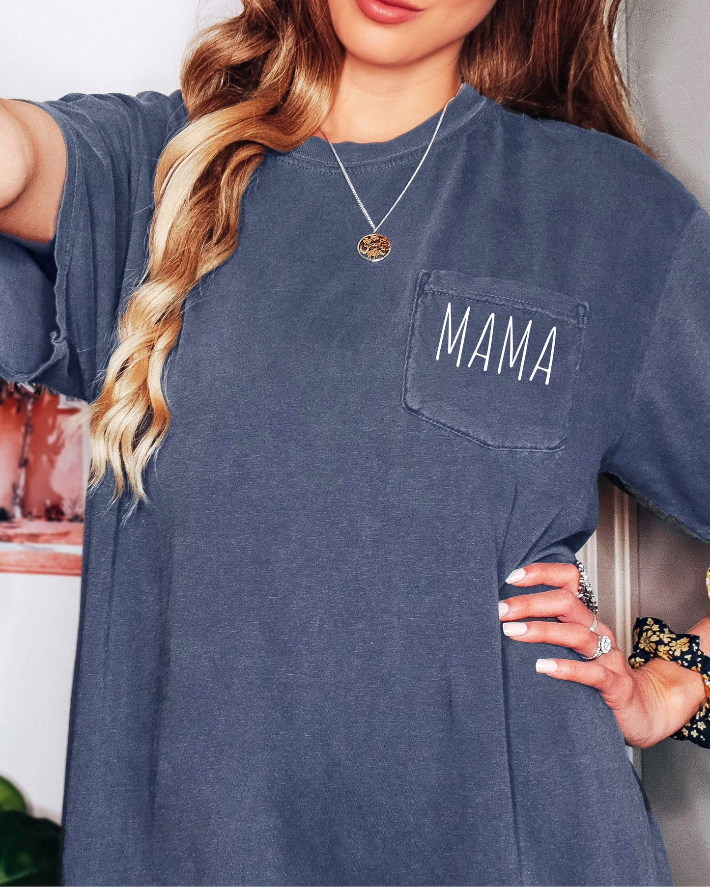 Mama Comfort Colors Pocket T Shirt Denim
