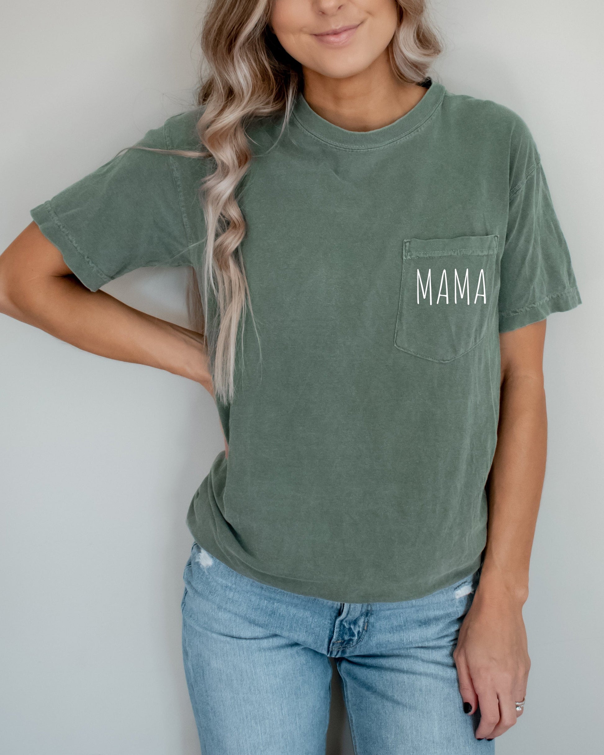Mama Comfort Colors Pocket T Shirt Moss