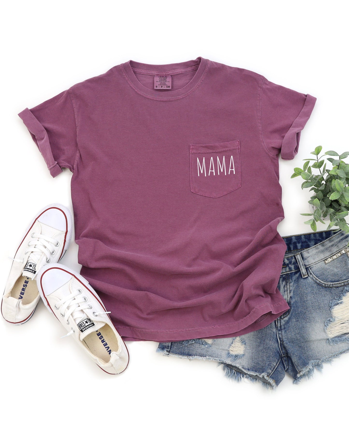 Mama Comfort Colors Pocket T Shirt Berry