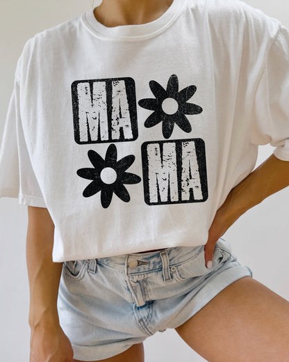 Mama Flower Comfort Colors T-Shirt – Floral Graphic Garment-Dyed Mom Tee White