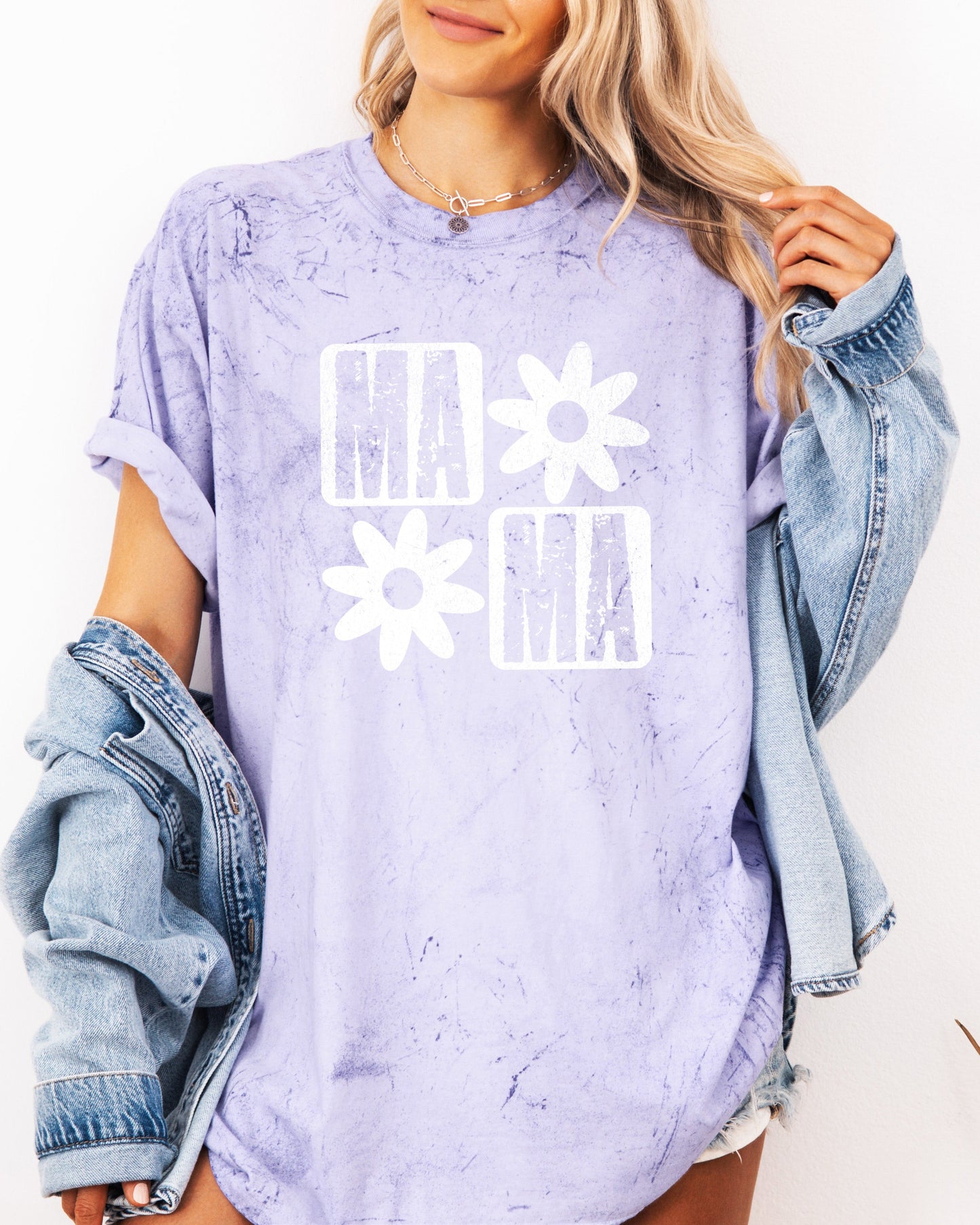 Mama Flower Comfort Colors T-Shirt – Floral Graphic Garment-Dyed Mom Tee Amethyst