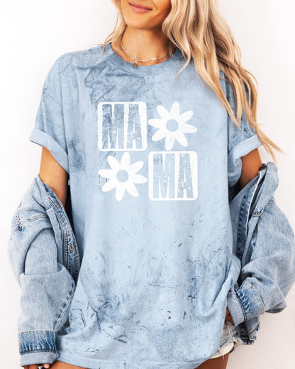 Mama Flower Comfort Colors T-Shirt – Floral Graphic Garment-Dyed Mom Tee Ocean