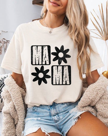 Mama Flower Comfort Colors T-Shirt – Floral Graphic Garment-Dyed Mom Tee Ivory
