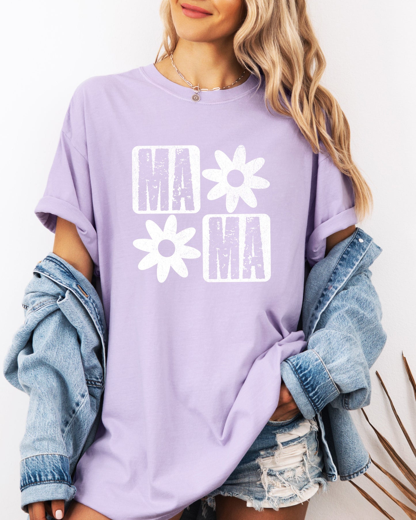 Mama Flower Comfort Colors T-Shirt – Floral Graphic Garment-Dyed Mom Tee Orchid