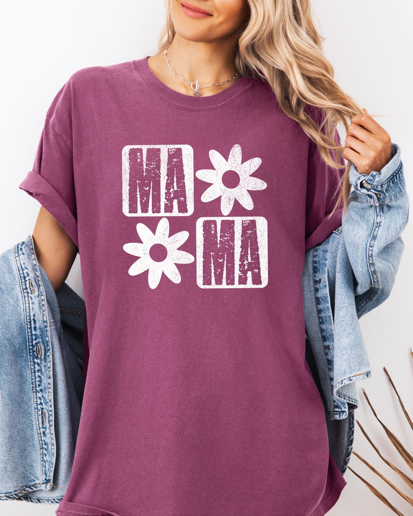 Mama Flower Comfort Colors T-Shirt – Floral Graphic Garment-Dyed Mom Tee Berry