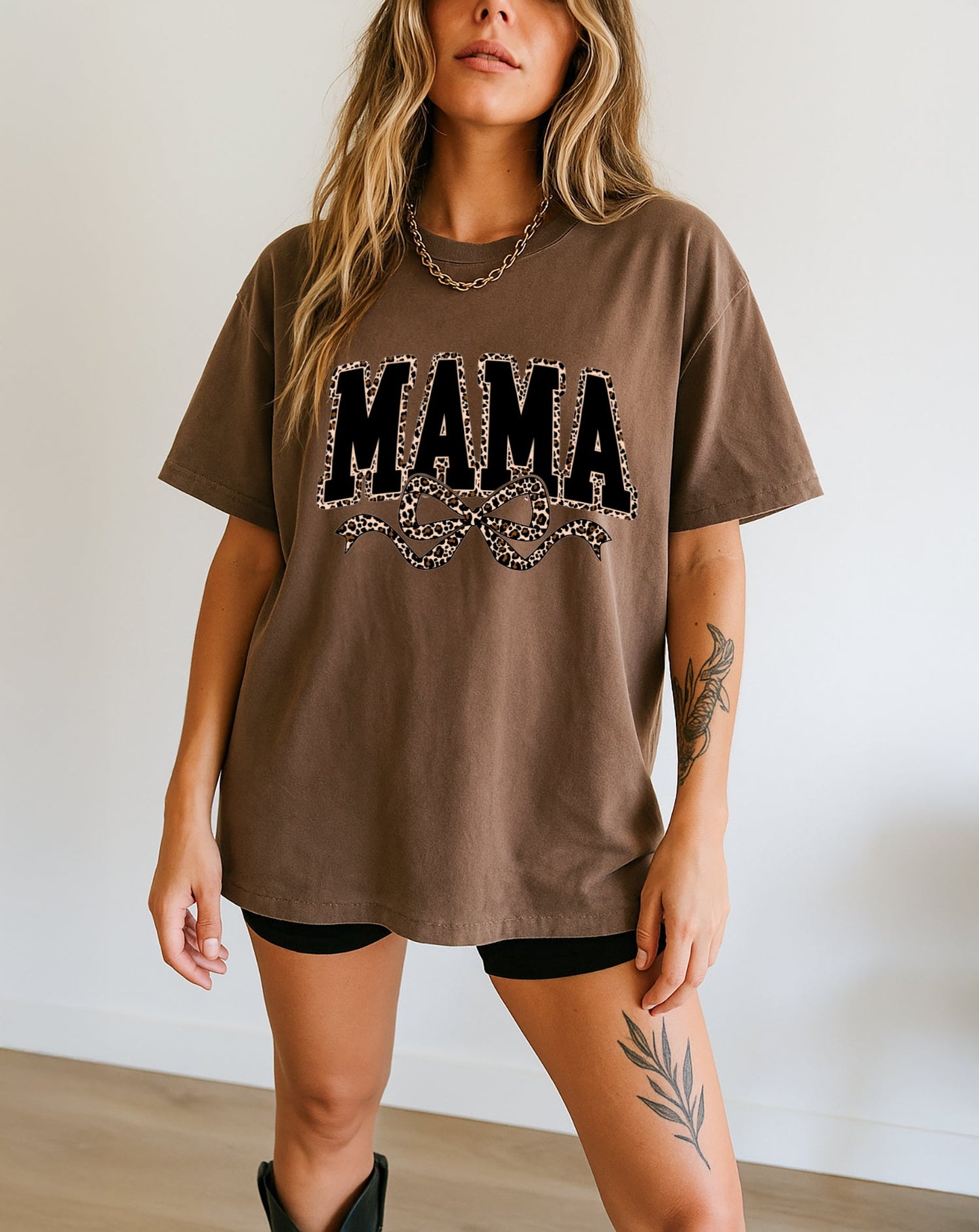 Mama Leopard Ribbon Comfort Colors T Shirt Espresso