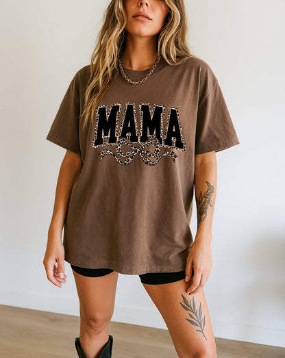 Mama Leopard Ribbon Comfort Colors T Shirt Espresso