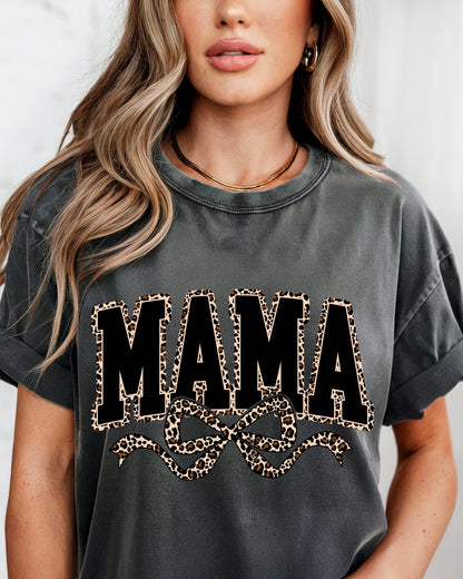 Mama Leopard Ribbon Comfort Colors T Shirt Pepper