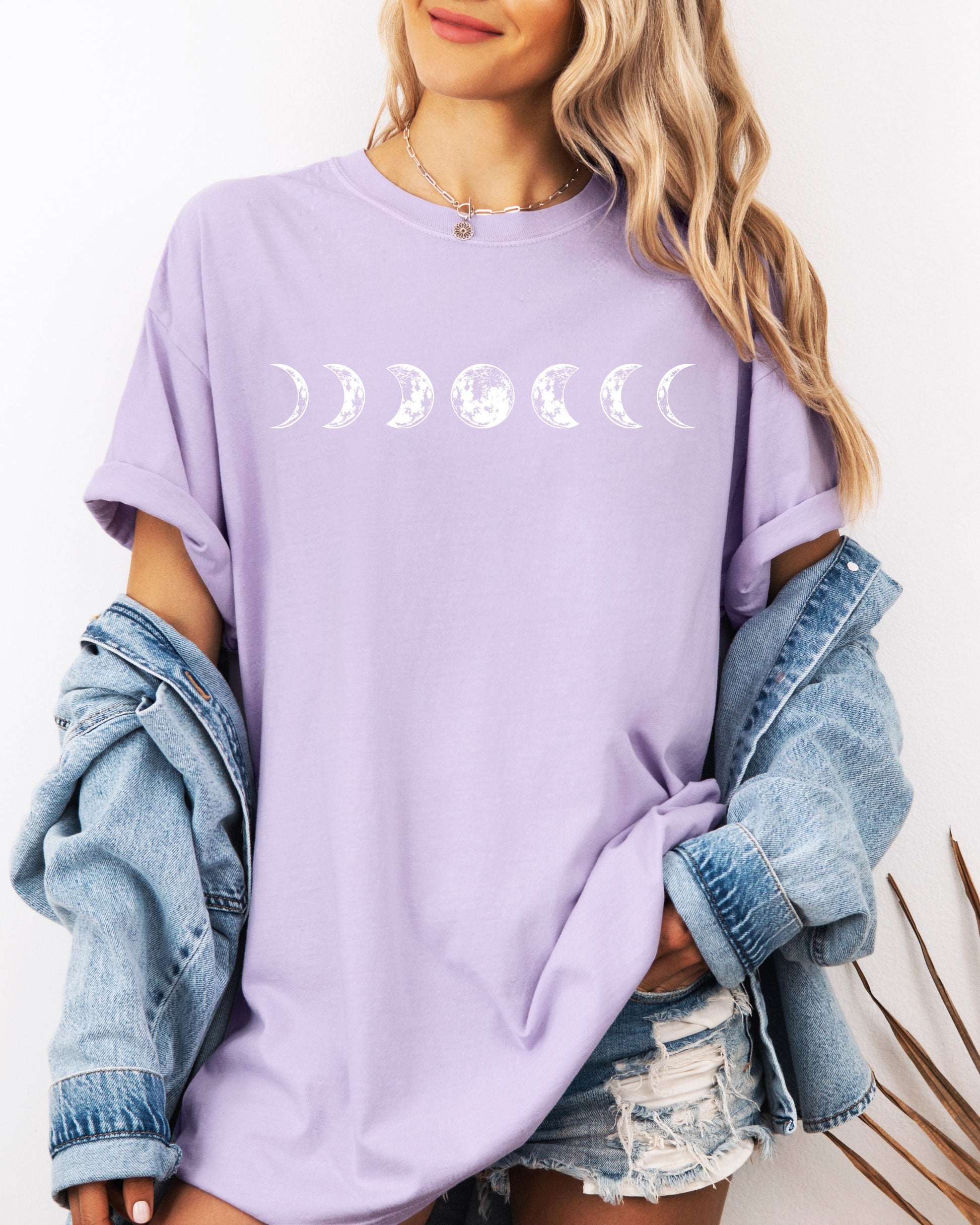 Moon Phase Nature Comfort Colors Garment-Dyed T-Shirt – Summer Vacation Camping Graphic Tee Orchid