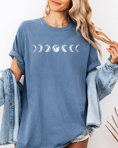 Moon Phase Nature Comfort Colors Garment-Dyed T-Shirt – Summer Vacation Camping Graphic Tee Blue Jean