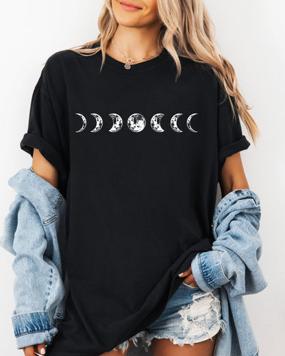 Moon Phase Nature Comfort Colors Garment-Dyed T-Shirt – Summer Vacation Camping Graphic Tee Black