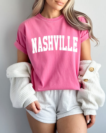 Nashville City Comfort Colors T-Shirt – Garment-Dyed Vintage Travel Graphic Tee Crunchberry