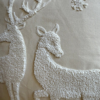 Neutral Winter Deer Embroidered Pillow Cover