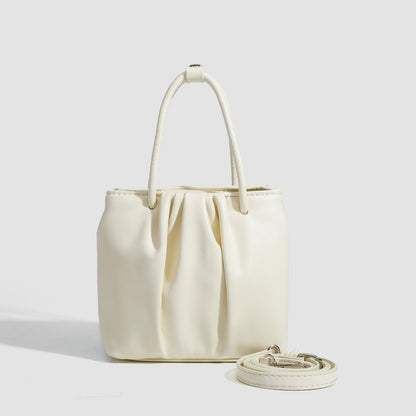 Square pleated versatile bag, bag women's fashion women's tote bag, portable casual shoulder bag White