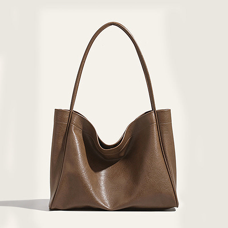Elegant Ladies Tote Bag – Retro Minimalist & Versatile Commuter Shoulder Bag for Autumn and Winter khaki