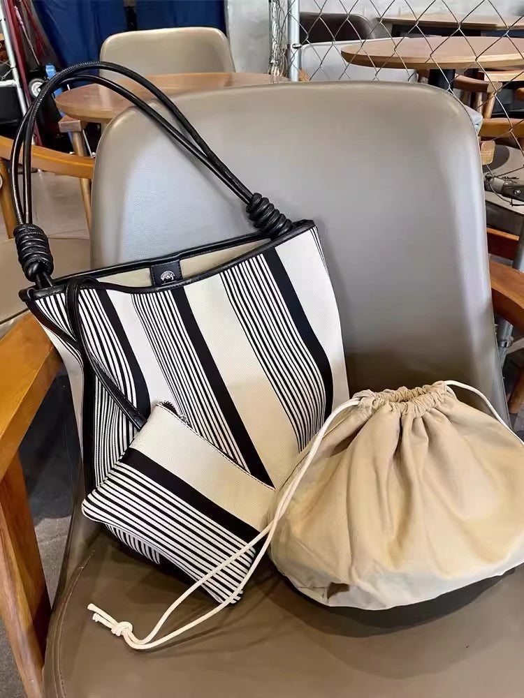 Autumn and winter tote bag, bucket bag female large capacity, commuter bag weaving shoulder, armpit bag large Bucket bag three-piece set