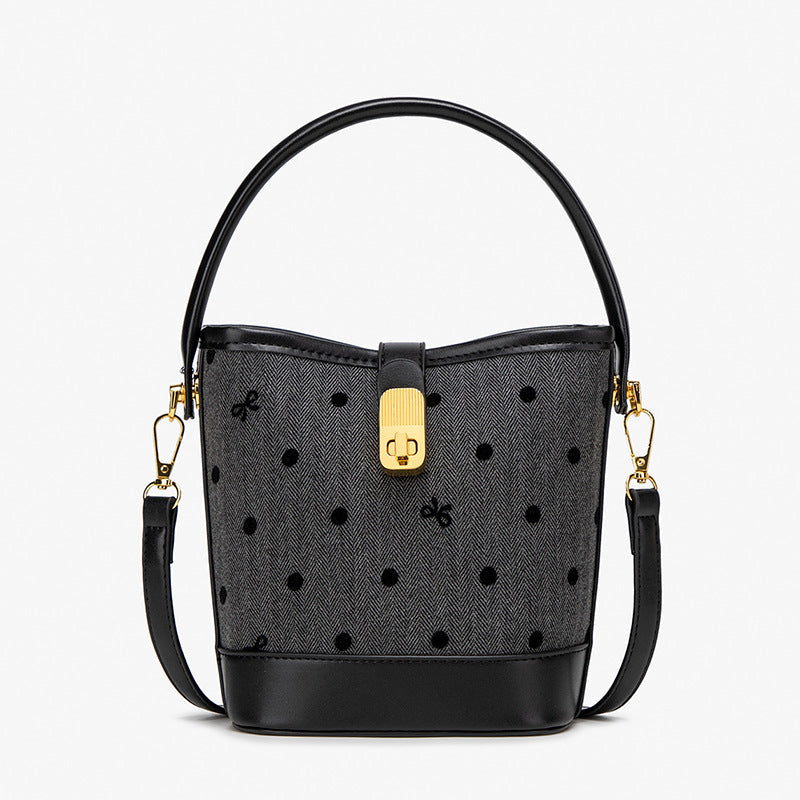 Fashion casual bucket bag, simple handbag, small tote bag, versatile commuter shoulder Crossbody bag Black