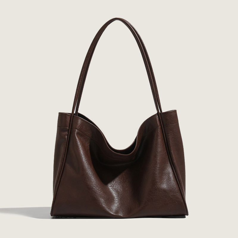 Elegant Ladies Tote Bag – Retro Minimalist & Versatile Commuter Shoulder Bag for Autumn and Winter coffee color