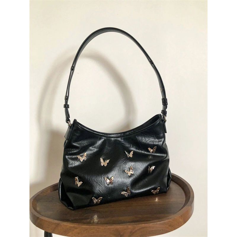 Stylish Textured Underarm Bag – Cool Bow Tote Bag for Females, Versatile Shoulder Hobo Bag, Portable Daily Companion black 28*7*18