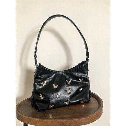 Stylish Textured Underarm Bag – Cool Bow Tote Bag for Females, Versatile Shoulder Hobo Bag, Portable Daily Companion black 28*7*18