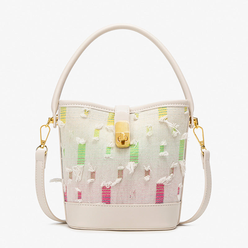 Fashion casual bucket bag, simple handbag, small tote bag, versatile commuter shoulder Crossbody bag White