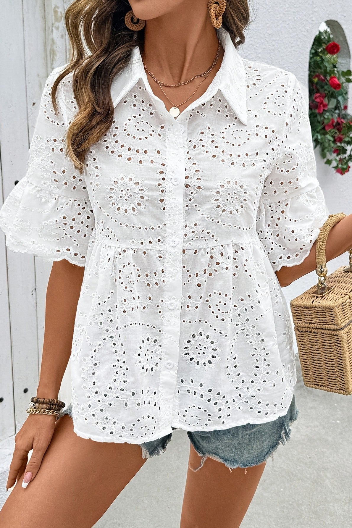 Ruffle Trim Blouse White