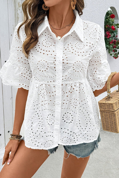 Ruffle Trim Blouse White