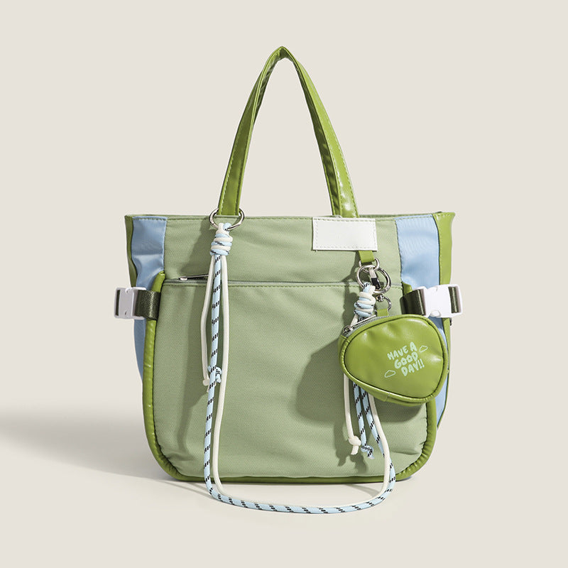 Fashion avocado green portable tote bag, fashionable large-capacity shopping bag, shoulder bag with change bag. green