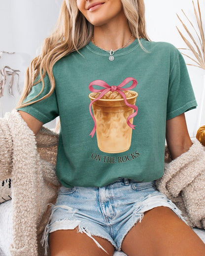 On the Rocks Iced Latte Comfort Colors Garment-Dyed T-Shirt – Coffee Lover Graphic Tee Light Green