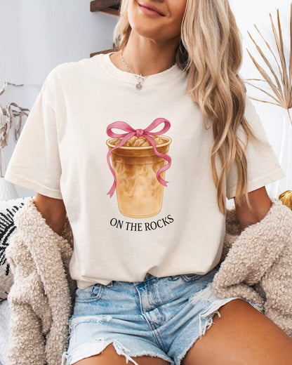 On the Rocks Iced Latte Comfort Colors Garment-Dyed T-Shirt – Coffee Lover Graphic Tee Ivory