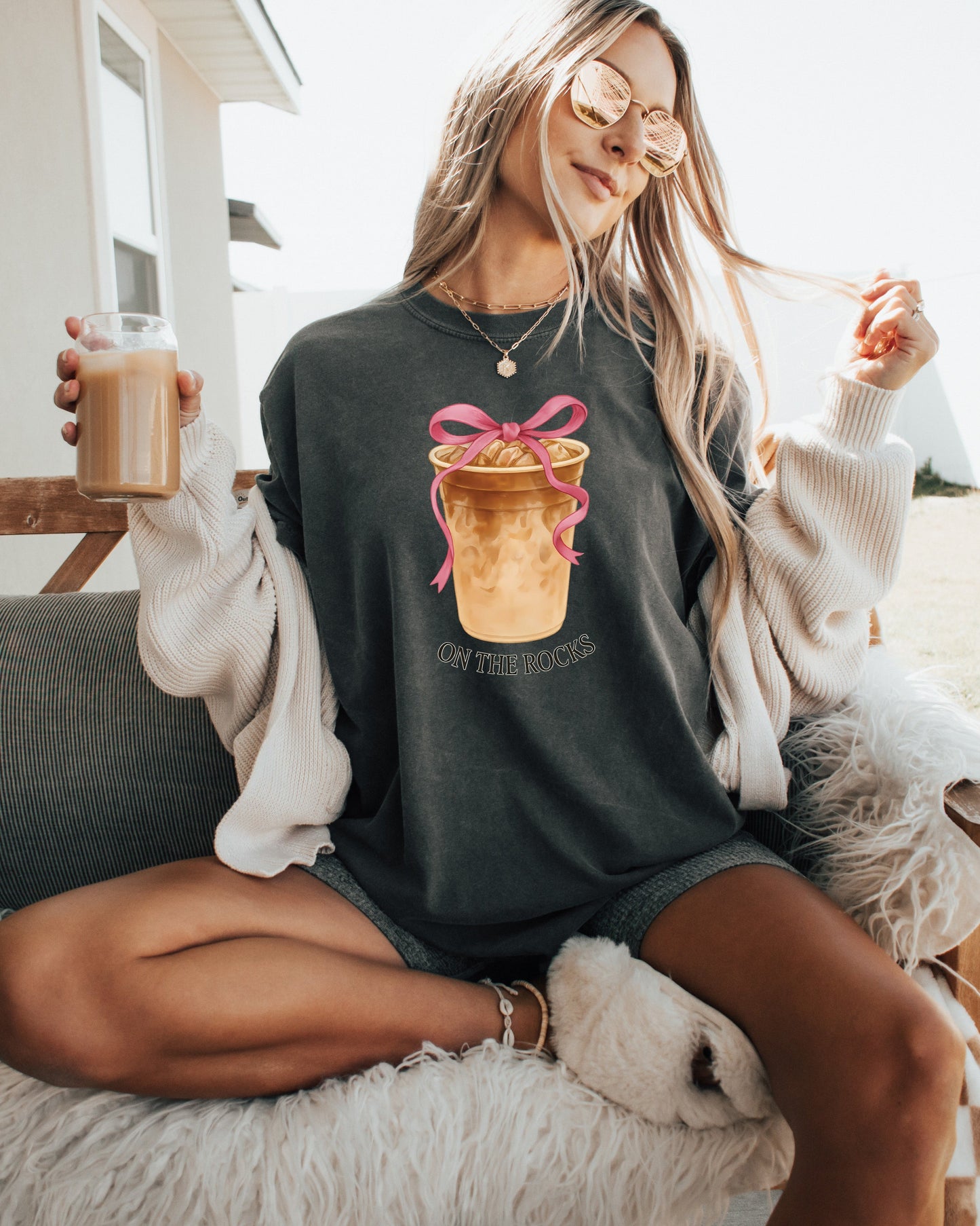On the Rocks Iced Latte Comfort Colors Garment-Dyed T-Shirt – Coffee Lover Graphic Tee Black