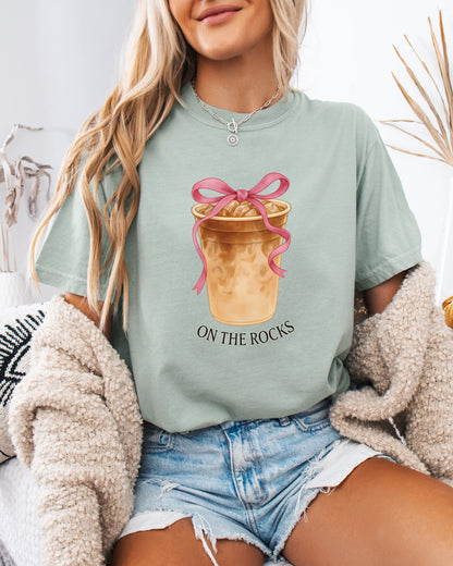 On the Rocks Iced Latte Comfort Colors Garment-Dyed T-Shirt – Coffee Lover Graphic Tee Ocean