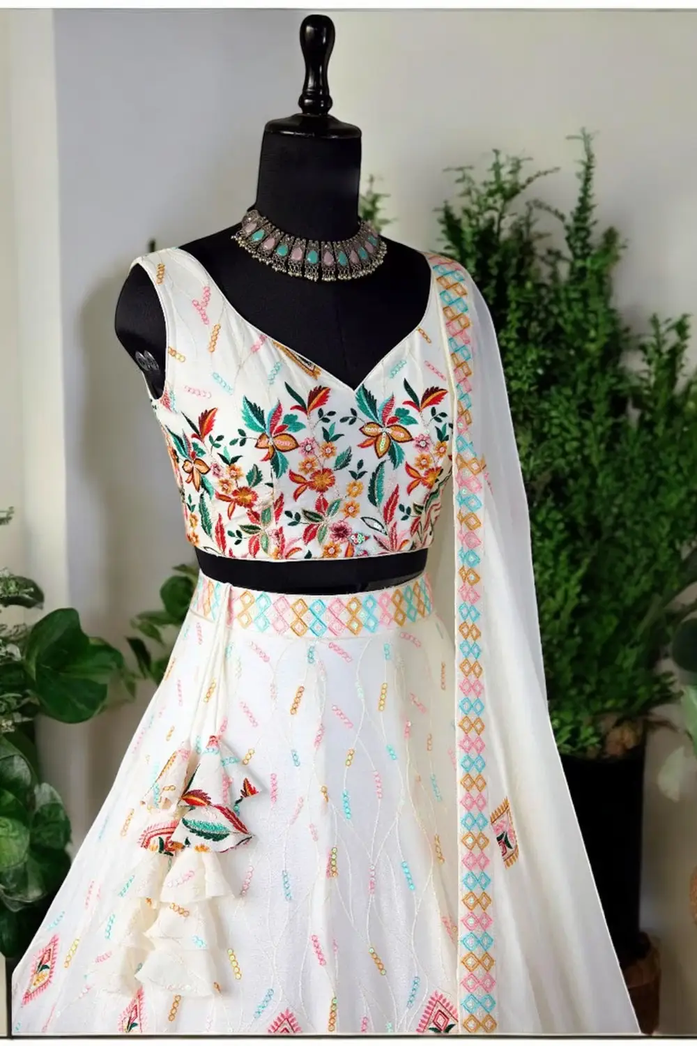 White color Designer Sequence Embroidery work Lehenga Choli