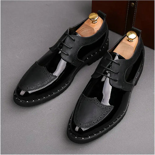 Summer Casual Pointed Leather Shoes for Men Black 38