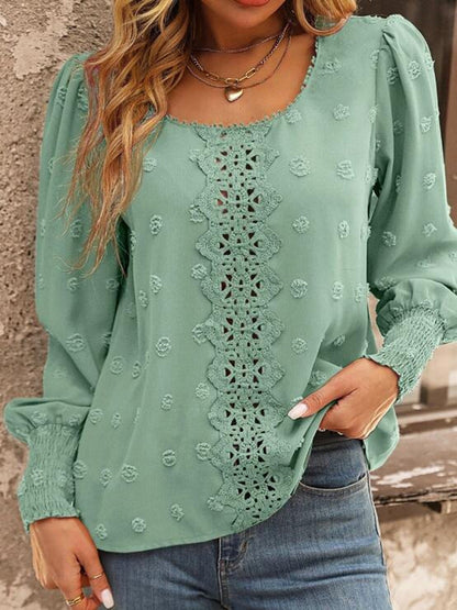 Swiss Dot Lantern Sleeve Blouse sage