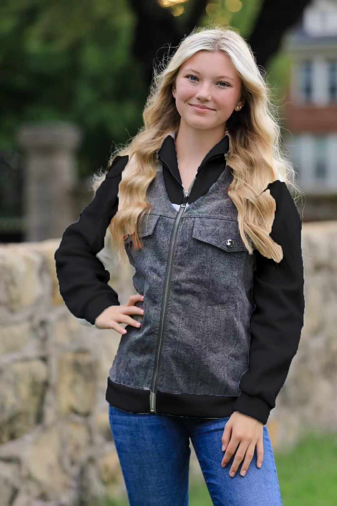Zip up denim jacket dark grey