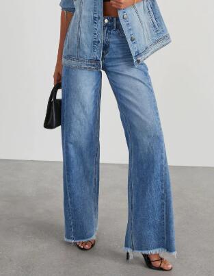 High Waisted Denim Wide Leg Jeans Blue