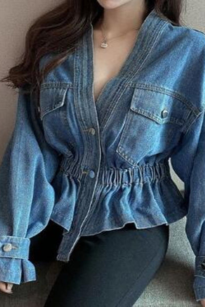 V neck denim jacket Blue