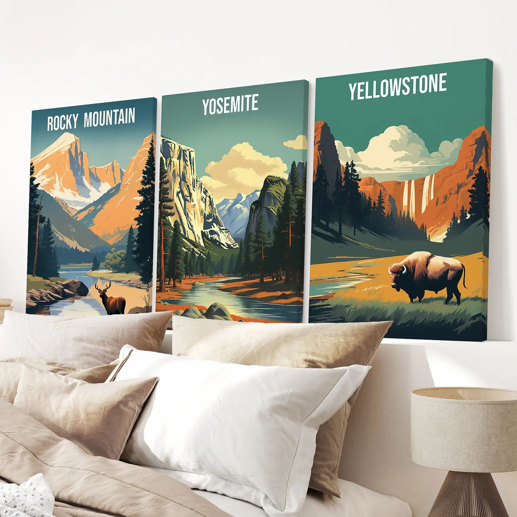 Rocky Mountain, Yosemite, Yellowstone. National Park Wall Art Wrapped Canvas
