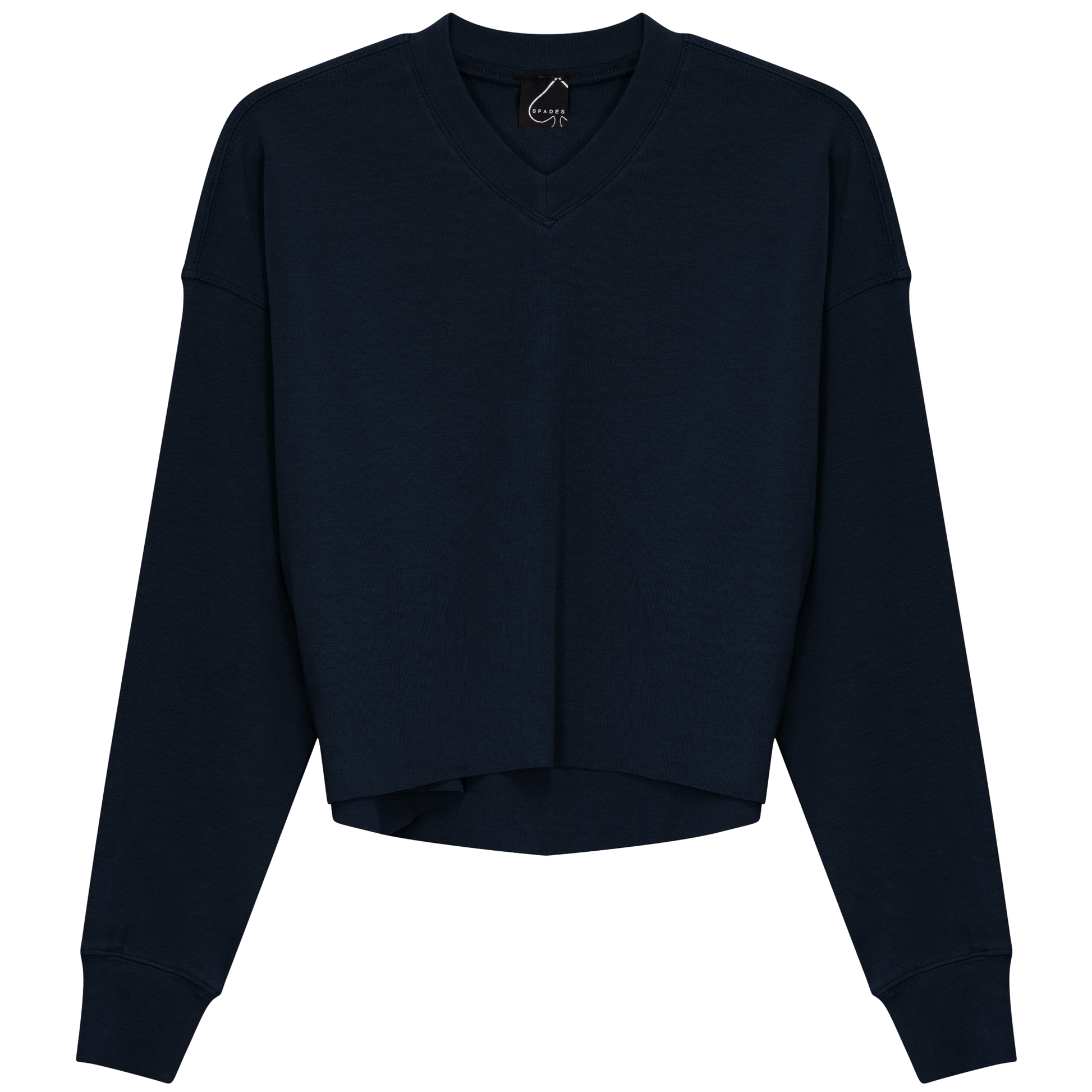 Cropped Cotton V Neck Top Dark Denim