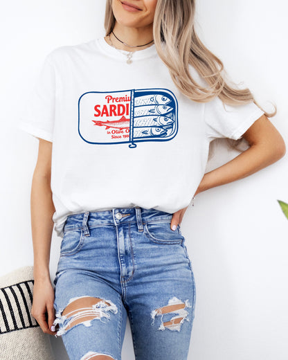 Sardines & Salmon Fish Comfort Colors T-Shirt – Nature Camping Hiking Outdoor Can Graphic Tee White