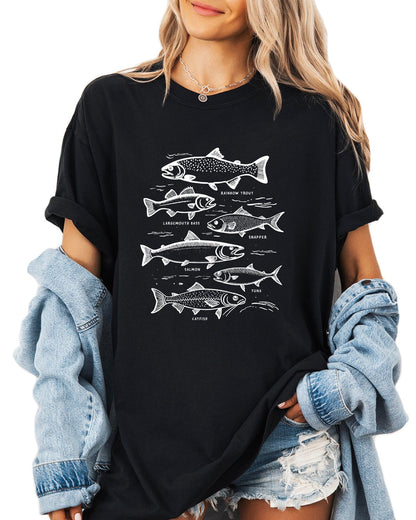 Sardines & Salmon Fish Comfort Colors T-Shirt – Nature Camping Hiking Outdoor Can Graphic Tee Black