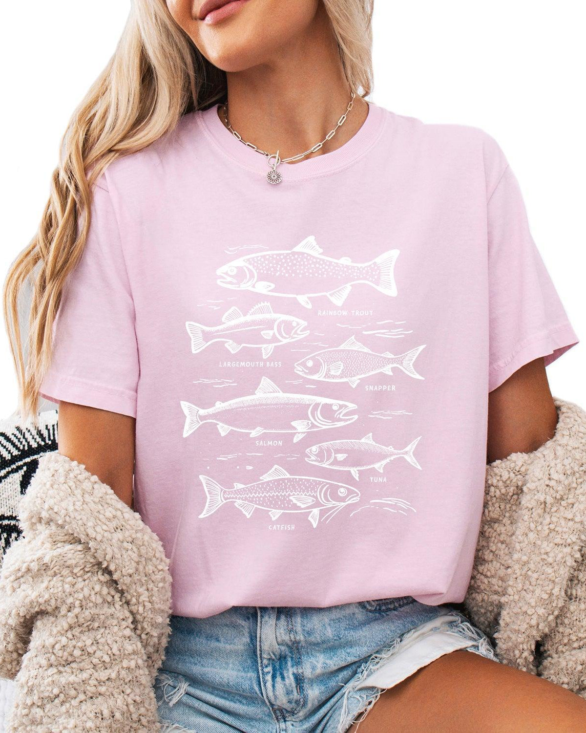 Sardines & Salmon Fish Comfort Colors T-Shirt – Nature Camping Hiking Outdoor Can Graphic Tee Blossom