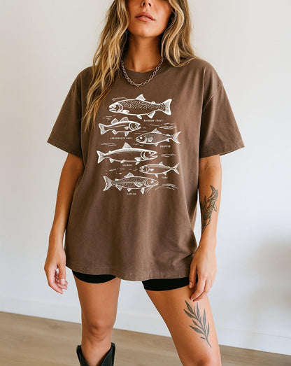 Sardines & Salmon Fish Comfort Colors T-Shirt – Nature Camping Hiking Outdoor Can Graphic Tee Espresso
