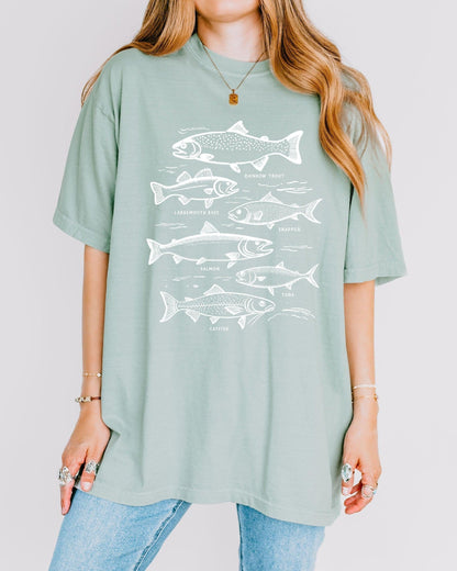 Sardines & Salmon Fish Comfort Colors T-Shirt – Nature Camping Hiking Outdoor Can Graphic Tee Bay