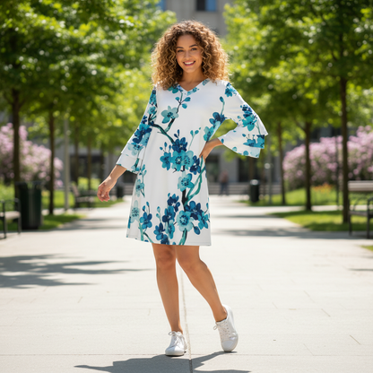 All-Over Print Women's Stacked Ruffle Sleeve Dress