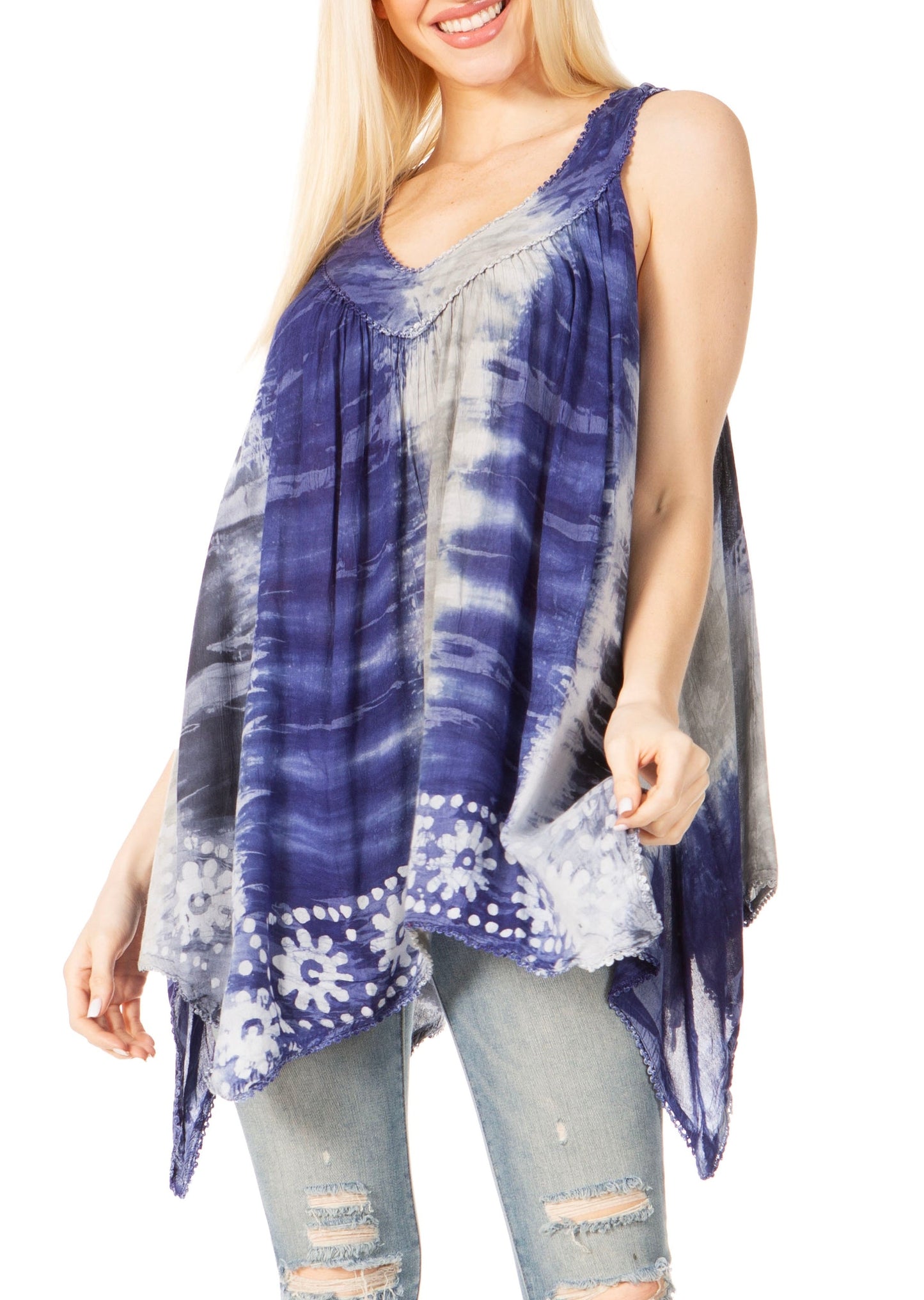 Sakkas Ligia Women's Sleeveless Tie Dye Tank Top: Classic Casual Loose Fit for Summer One Size 17793-BlueOlive
