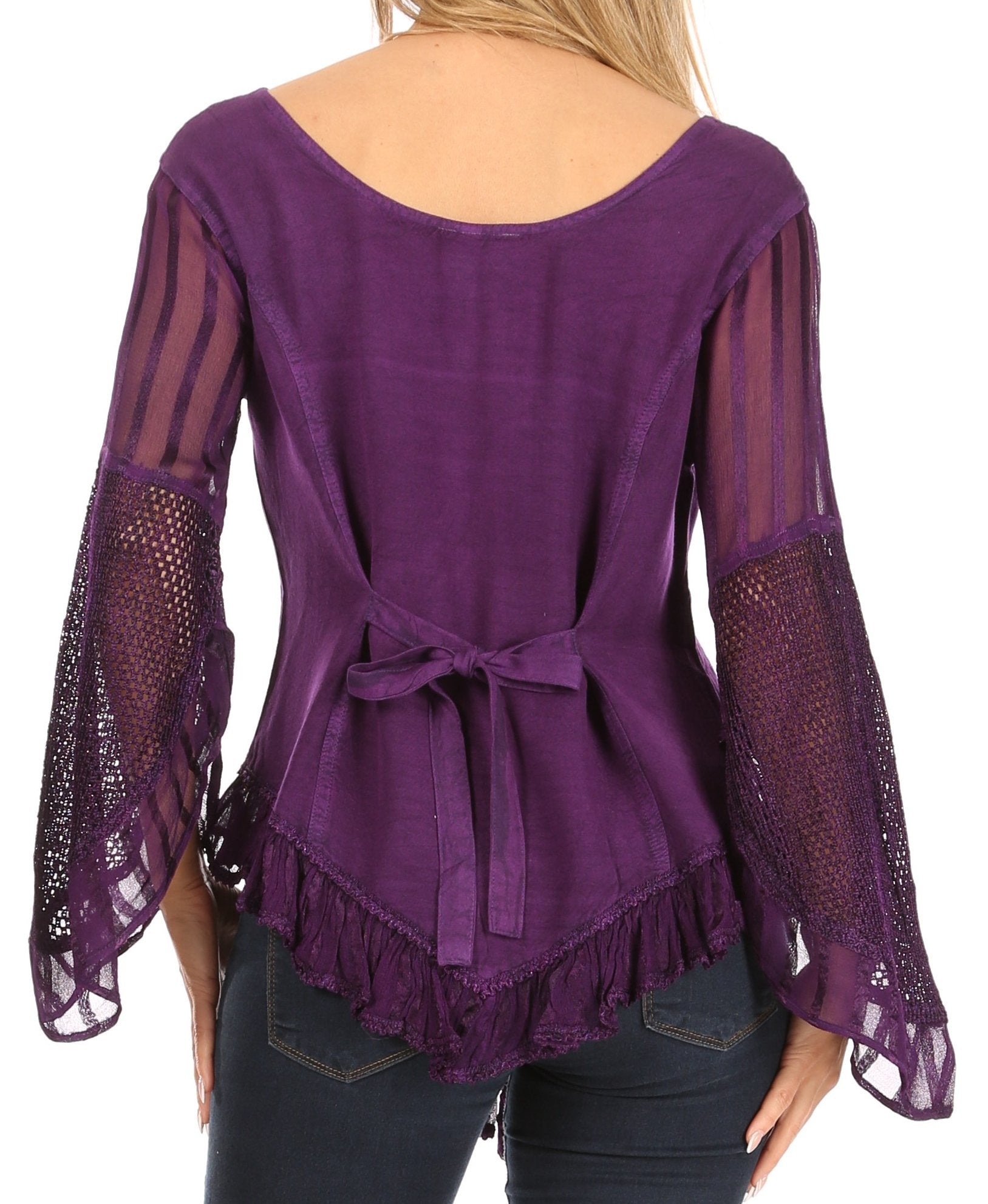 Sakkas Marga Womens Button Down Long Sleeve Top Blouse Shirt Lace Solid Simple