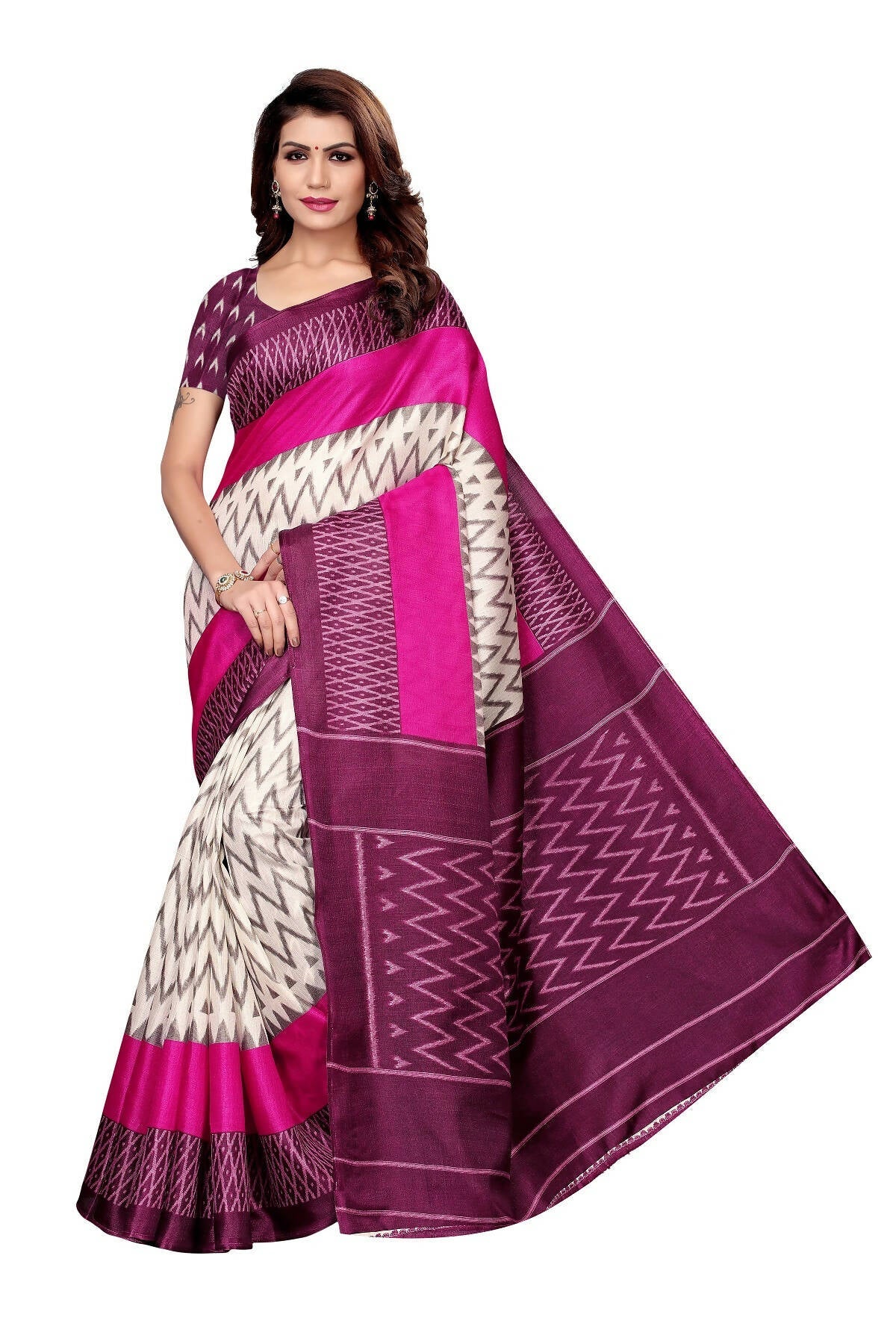 Vamika Wine Red & White Kalamkari With Jhalar Khadi Silk Saree