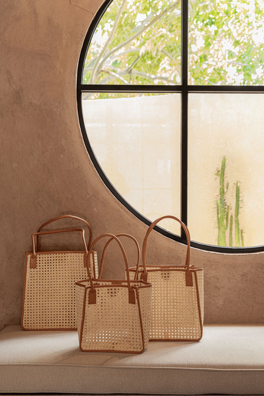 Citra Leather and Rattan Tote Bag Camel
